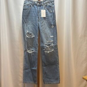 Cello Light Blue Distressed Straight Leg Jeans